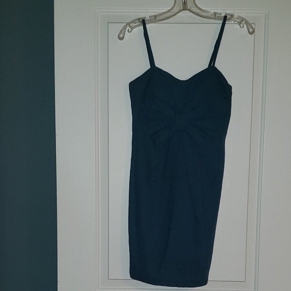 Teal Linen Dress with front bow.